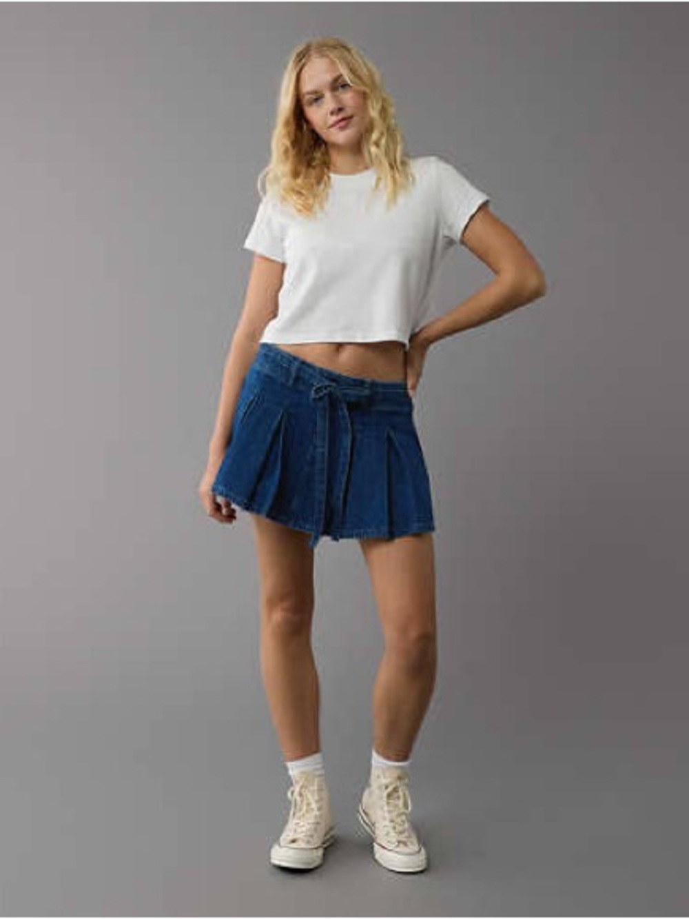American Eagle Outfitters Dark Blue Denim Pleated Mini Skirt